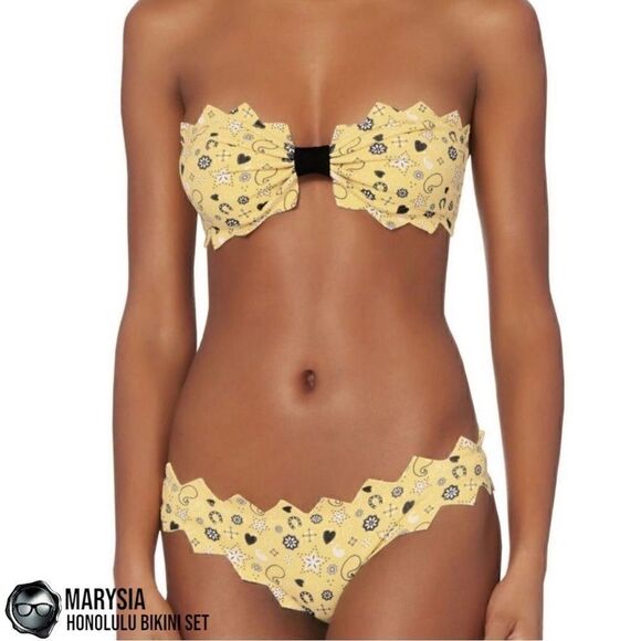 MARYSIA SWIM HONOLULU STRAPLESS ZIGZAG BIKINI SET IN BANANA BANDANA YELLOW NEW - Picture 2 of 15